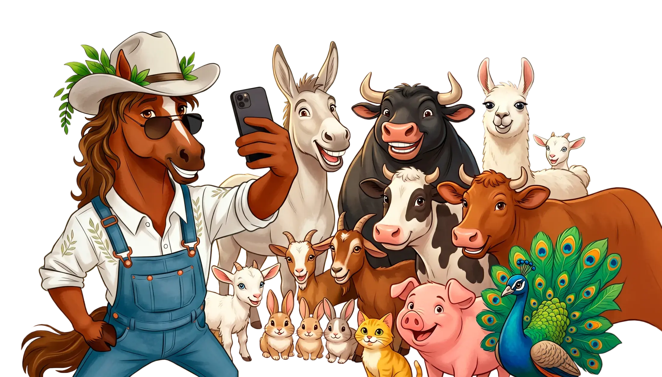 Don Juan tomándose una selfie con los animales de la Ecogranja Villa Juan